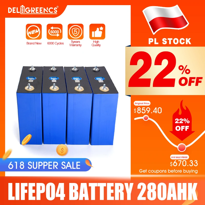 

6000 Cycles EVE280K Poland Stock Rechargeable Battery 4/8/16Pcs Lifepo4 GradeA Lithium Battery for RV Solar Energy Storage
