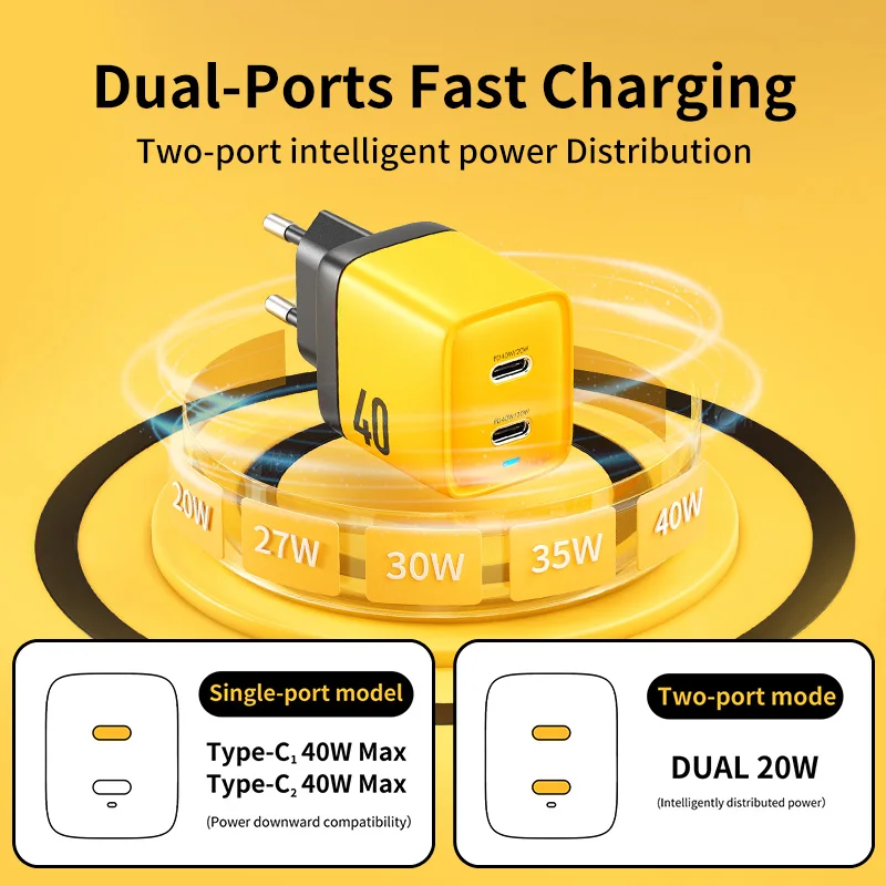 WEKOME Mecha Style Type C 40W GaN Charger Dual Ports PD QC 3.0 Fast Charging Adapter for iPhone 14 Series Samsung Xiaomi Huawei
