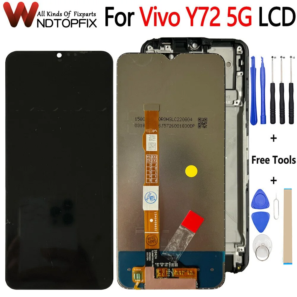 Фото ЖК-дисплей 6,58 дюйма для Vivo Y72 5G, сменный дигитайзер сенсорного экрана в сборе для VIVO Y72 5G V2041, Замена ЖК-экрана телефона №1