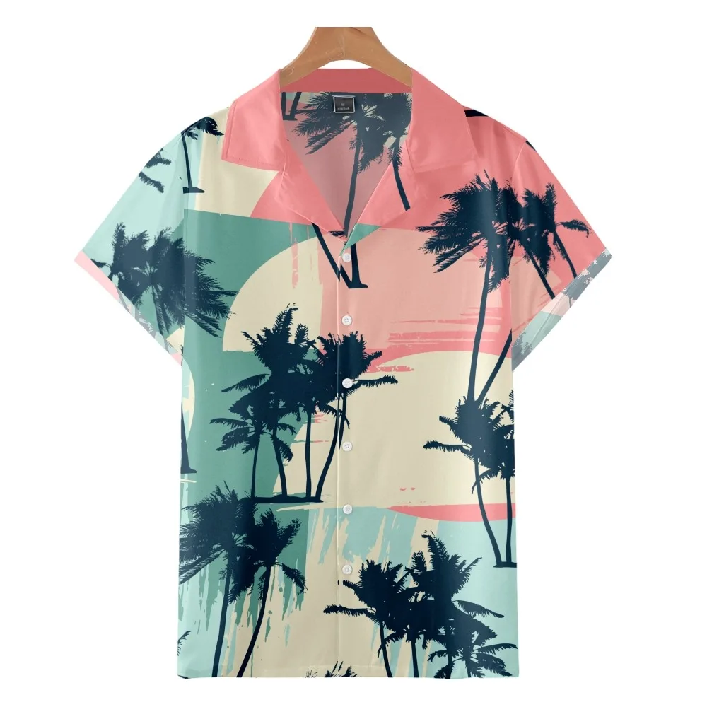 

2022 Colorful Beach Coconut Tree Pattern Print Shirt, Fashion Casual Vacation Hawaiian Beach, Men's Summer Cuban Collar Shirt