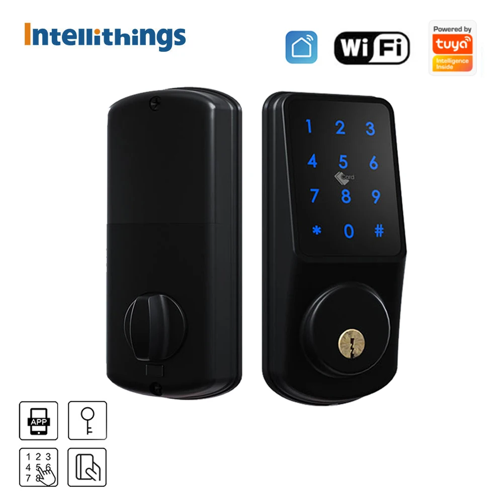 

Смарт-замок дверной Intellithings Tuya, электронный Wi-Fi замок с заглушкой, с паролем, для домашней безопасности отеля