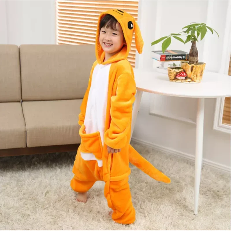 Family Kigurumi Pajamas Orange Kangaroo Animal Onesie Cosplay Costume Pajamas For Kids and Adults With Slippers