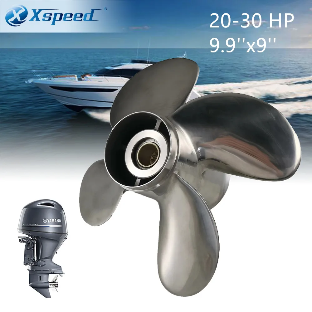 Xspeed China 20-30 HP 9.9''x9'' Stainless Steel Marine Propeller 4 Blade For Yamaha Outboard Engine