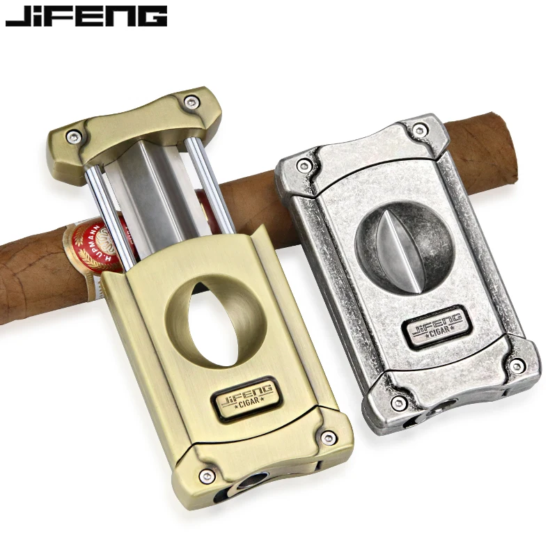 

JIFENG Cigar Scissors Sharp Blade V-shaped Cigar Round Hole opener Metal Portable Smoking Accessories Gift Box