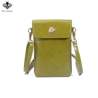 2022 new womens oil wax leather mobile phone bag solid color simple single shoulder diagonal bag