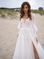 tulle a line v neck hy444 wedding dress for women floor length long sleeves charming elegant bridal gowns vestidos de novia