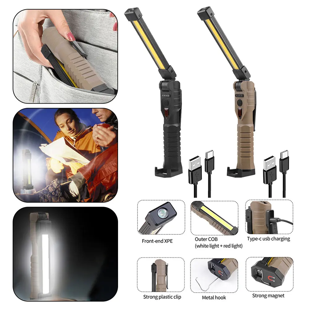 

Rechargeable LED Work Light 400 Lumens COB Work Lights with Power Capacity Indicator Handled Flashlights for Outdoor Car Repair