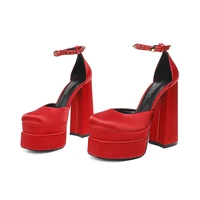 2022 new fashion sexy womens shoes double waterproof platform super high heel 14 5cm buckle strap rhinestone high heels