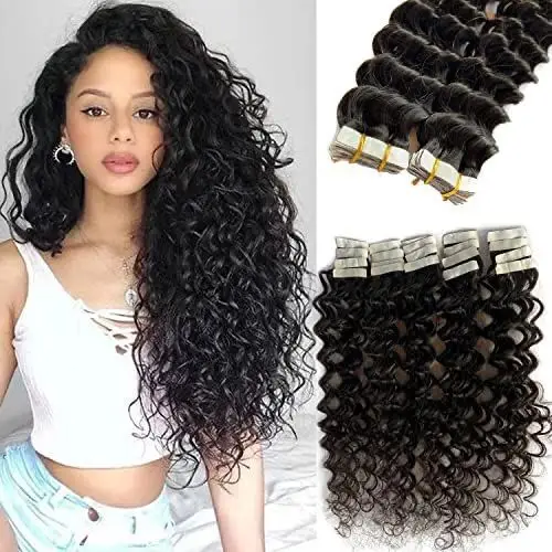 

Лента с глубокой волной для наращивания волос, бразильская глубокая кудрявая лента для наращивания, 100% неповрежденные волосы для наращивания, Invisinle, клейкая лента Ins