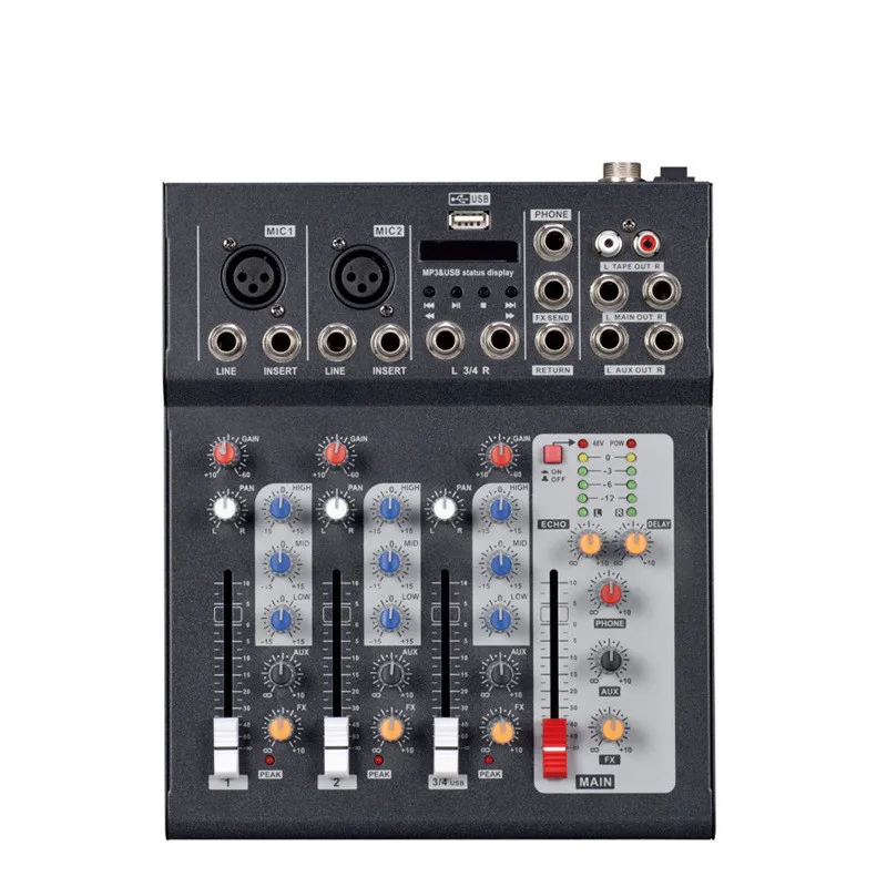 

Mixer Audio SEMAROUS F4 4 Channel Sound Mixing Boards Professional Portable Digital DJ Console with USB For Studio Record