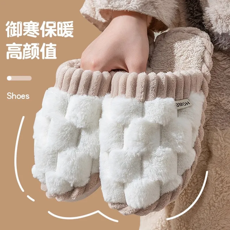 

F-39 and winter cotton slippers for women with velvet and thickening to keep warm at home for couples indoor non-slip confinem