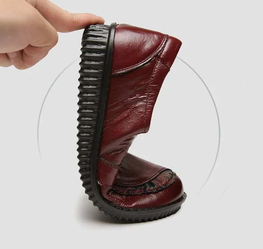 Luxury Winter Fur Shoes Women's Loafers Ballet Flats Elderly Woman Real Leather Fur Moccasins Mom Vintage Shoes Without Heels