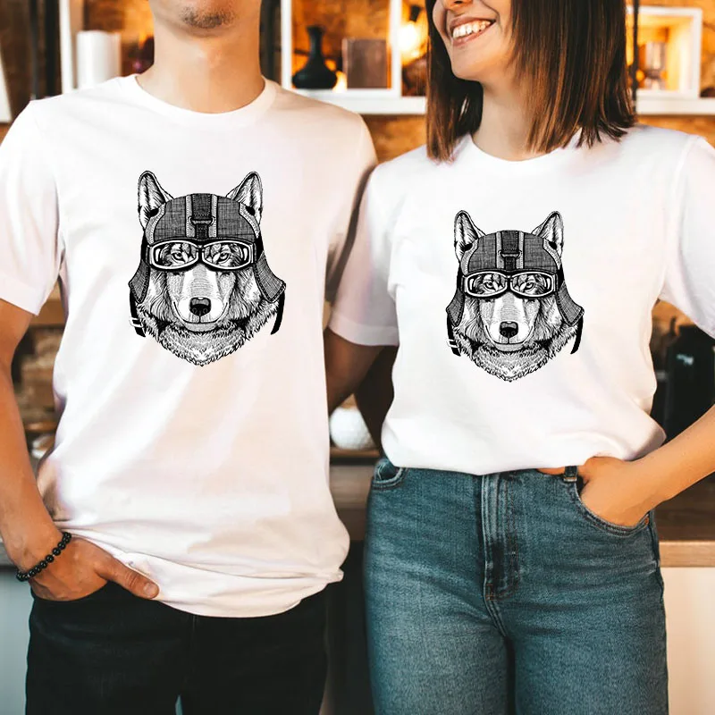 

Animal Wolf Printing camisetas hombre Men Women T-shirt Shirt Summer Pure Cotton Top Unisex Harajuku Oversized White Short-sleev