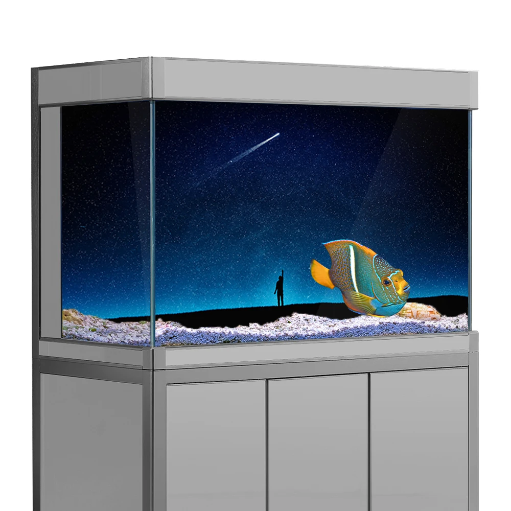 

Fish Tank Aquarium Background Sticker, Night sky stars and comet 3D HD Printing Wallpaper Backdrop Decor PVC Poster