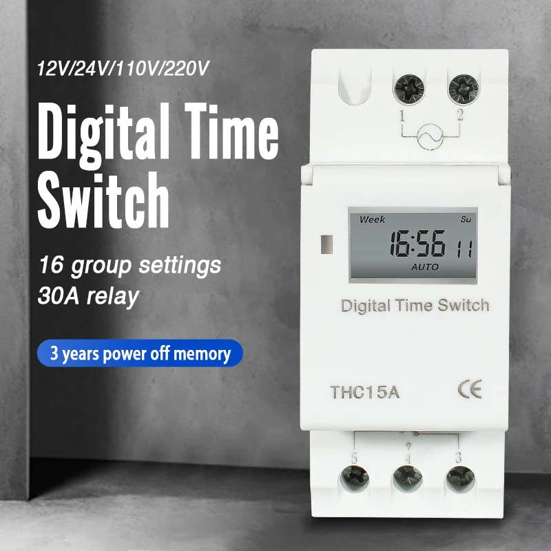 

New type Din Rail 2 wire Weekly 7 Days Programmable Digital TIME SWITCH Relay Timer Control AC 220V 230V 12V 24V 48V 16A