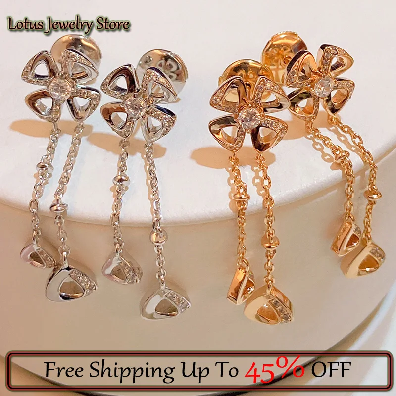 

Titanium Steel Hollow Flower Stud Earrings New Chain Four Leaf Flower Stud Earrings Women High Quality Luxury Jewelry