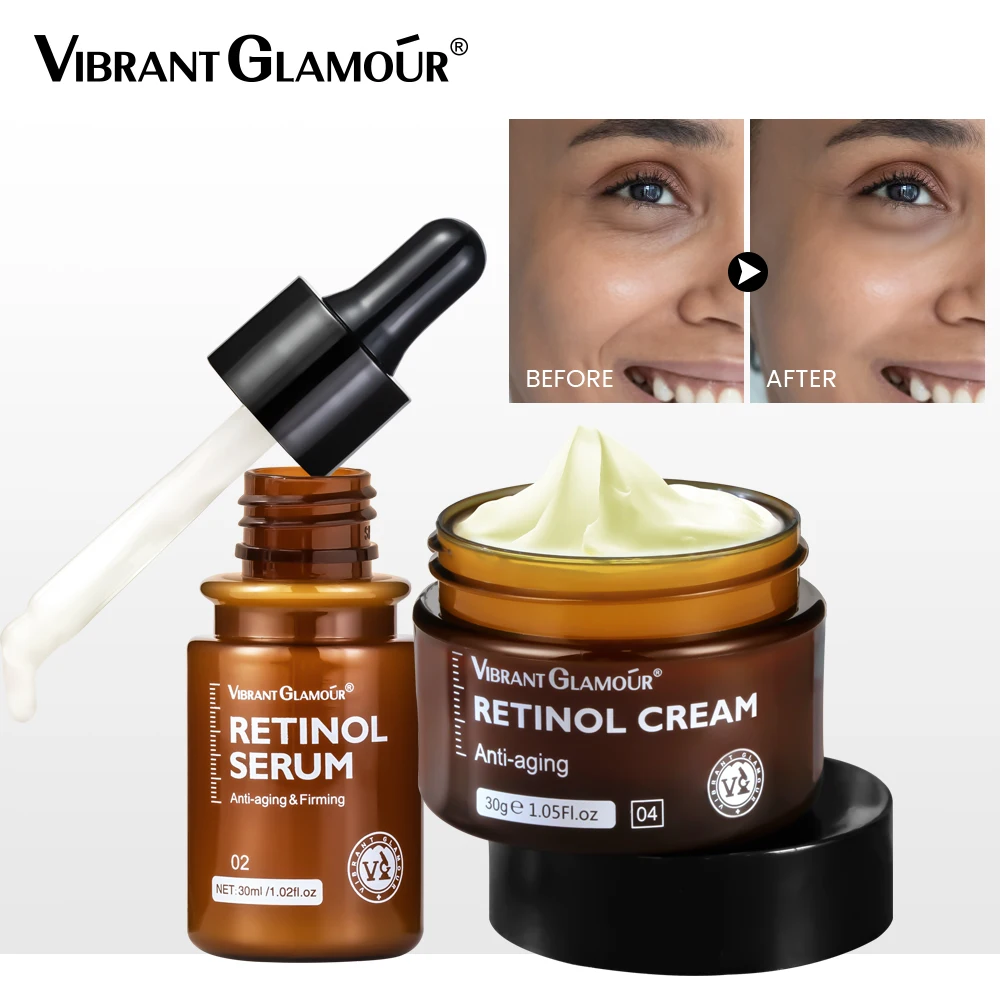 VIBRANT GLAMOUR-suero Facial con Retinol, crema reafirmante para el cuidado de la piel, antienvejecimiento, Reduce las arrugas y las líneas finas, 2 unids/set por juego