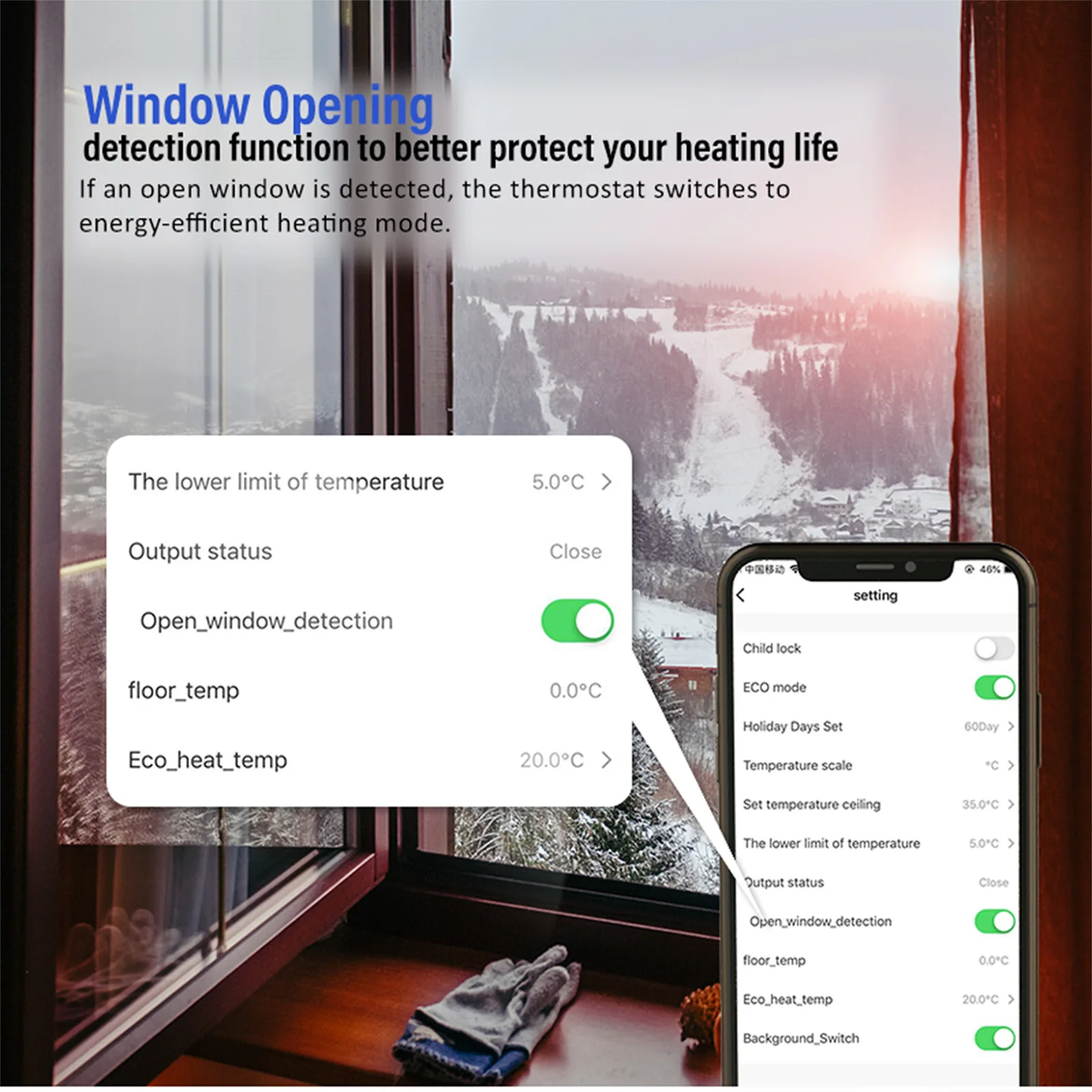 Фото Умный Wi-Fi термостат Qiumi, управление через приложение для котла/водяного/отопления пола, программируемый на 7 дней, сенсорный экран, энергосбережение, белый, №5