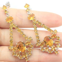 58x25mm shecrown long 11g golden citrine violet tanzanite females wedding silver earrings wholesale drop shipping