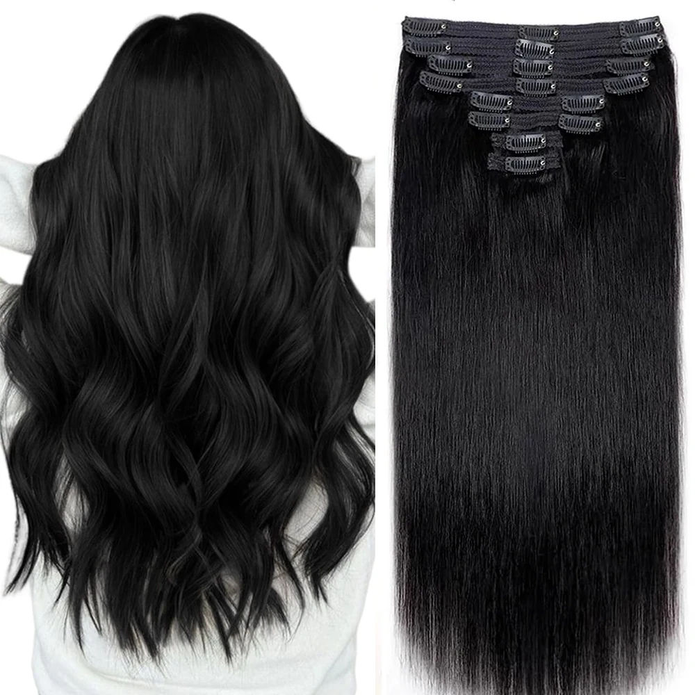 Seamless Clip ins Extensions Human Hair Straight Brazilian Remy Real Natural Soft Hair 8Pcs 120G Clip on Human Hair Extensions