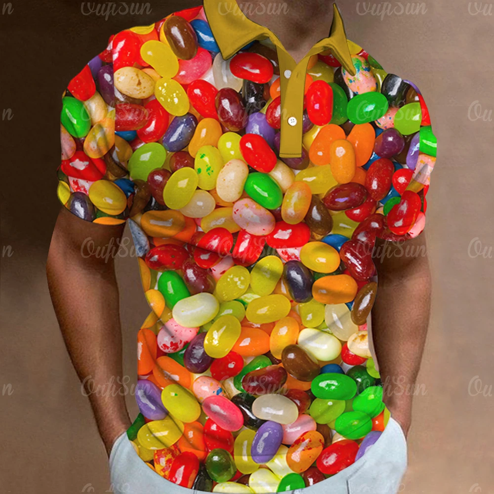 

Summer Men's Polo T Shirt Candy Print Button Pullover Tops Fashion Streetwear Oversized T-Shirts Male Clothing Casual Golf Wear
