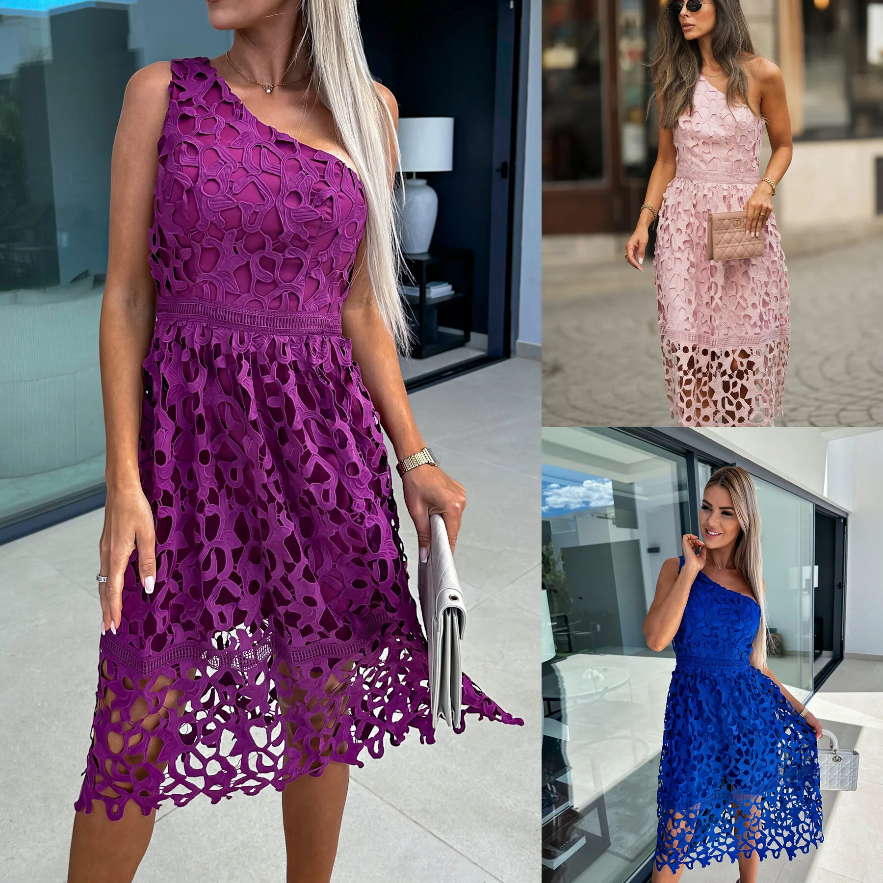 

Fashion Women Beach Holiday Summer Dresses Sexy Fairy Diagonal Neckline Bohemian Long Party Hawaiian Midi Dress