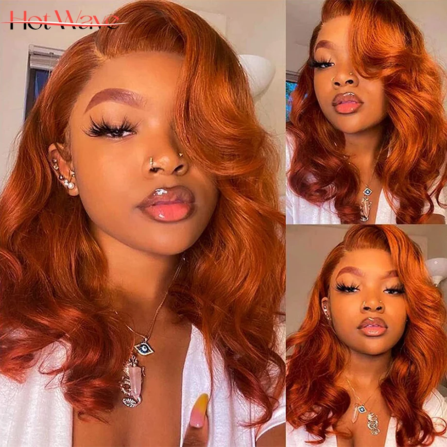 

Orange Ginger Body Wave Bob Wig Ginger Brown Lace Front Wig Bob Wig Human Hair Wigs For Women Remy Short Bob Pixie Cut Wig 180%