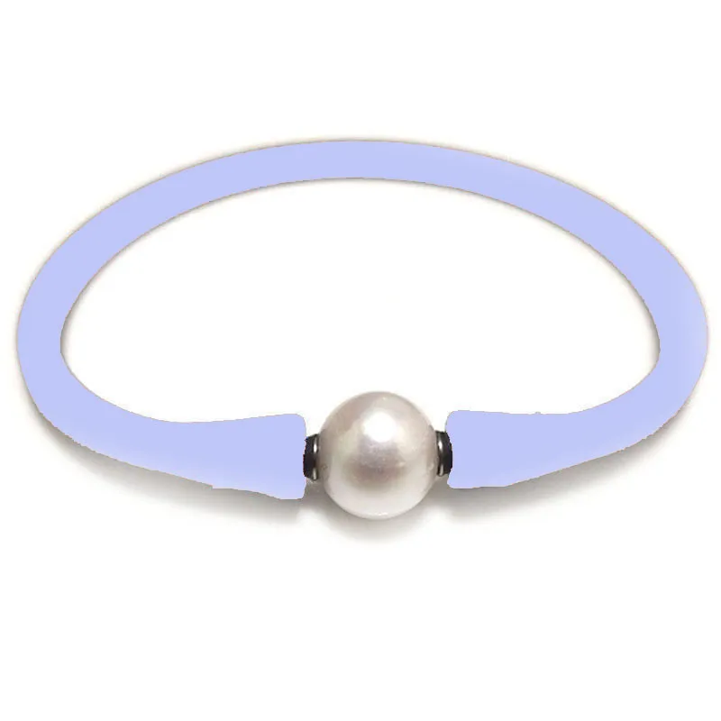 6 дюймов 10-11 мм натуральный круглый жемчужный силиконовый браслет из барвинка