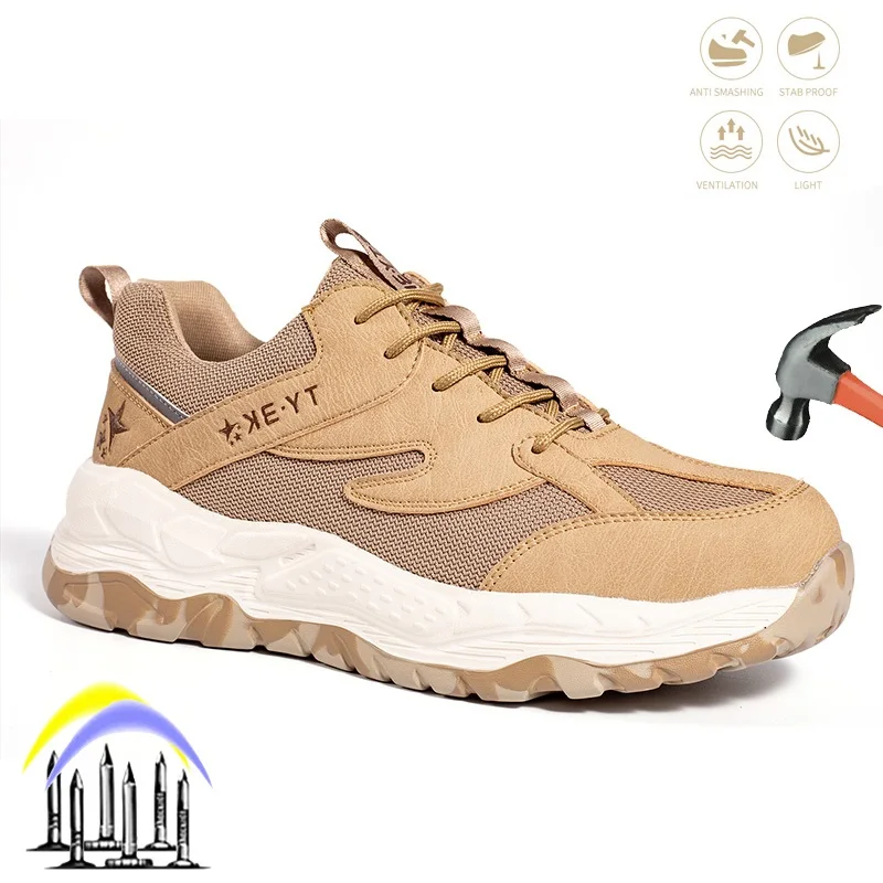 

Steel Toe Men Safety Shoes Breathable Male Work Shoes Puncture-Proof Safety Boots Indestructible Man Work Anti-smash Sneakers