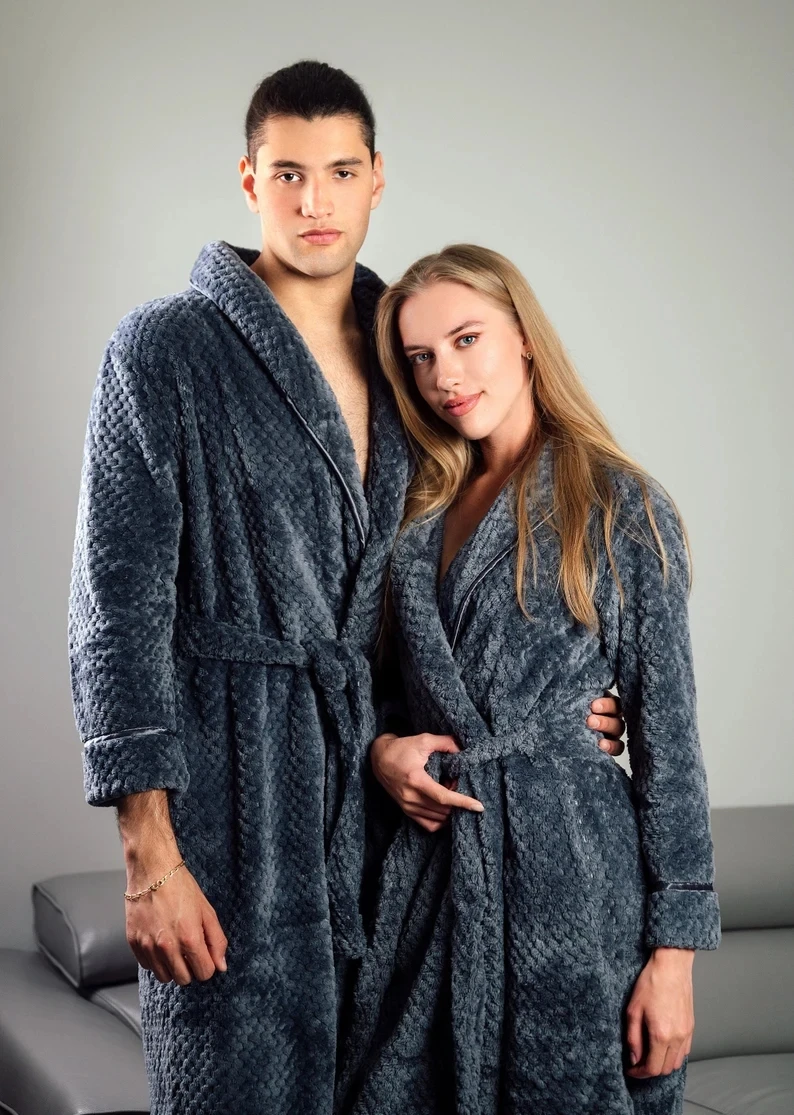 Honeymoon Custom Bathrobes Mr Mrs Waffled Long Bathrobes Women And Men Hooded Robe Husband And Wife Robe Ivory Burgundy Grey New