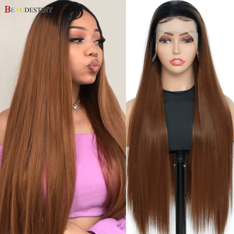Beaudestiny Straight 13x4 Lace Front Sythetic Wigs For Wonmen With Baby Hair Sythetic Wig 18-28Inch Heat Resistant Cosplay Wigs