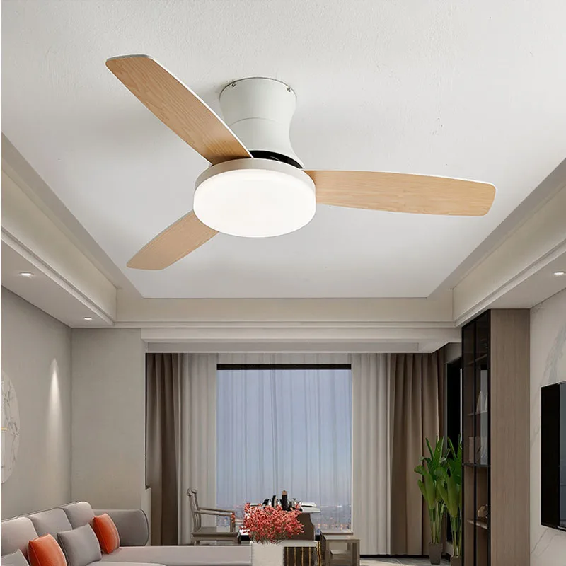 

Современный потолочный вентилятор для низкого пола со светодиодной подсветкой, с дистанционным управлением, для столовой, гостиной, спальни, Скандинавская лампа для дома