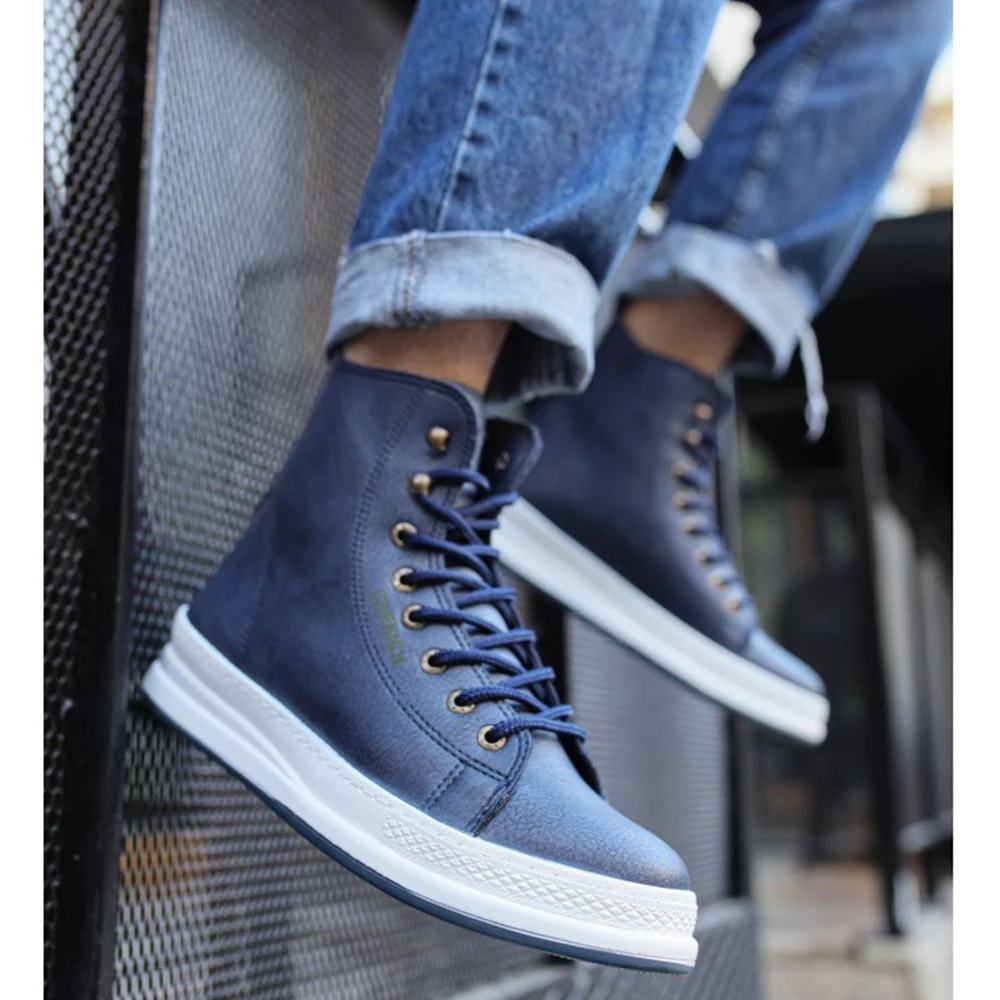 CFN Store Men Bootss Shoes Navy Blue Artificial Leather Lace Up Sneakers 2023 Comfortable Flexible Fashion Wedding Orthopedic Walking Sport Lightweight Odorless Running Breathable Hot Sale Air New Brand Bootss 055