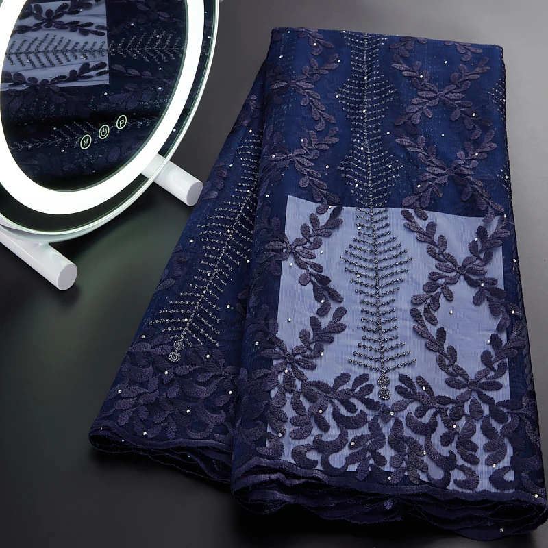 

French African Lace Fabric High Quality 2022 Nigerian Tulle Lace Fabric With Stones Embroidered Mesh Fabric For Party A2998