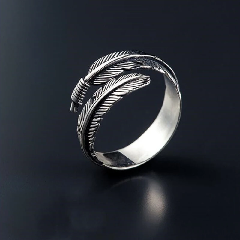 

Vintage Silver Color Adjustable Feather Rings for Men Women Gothic Punk Geometric Metal Open Ring Minimalist Party Jewelry Gifts