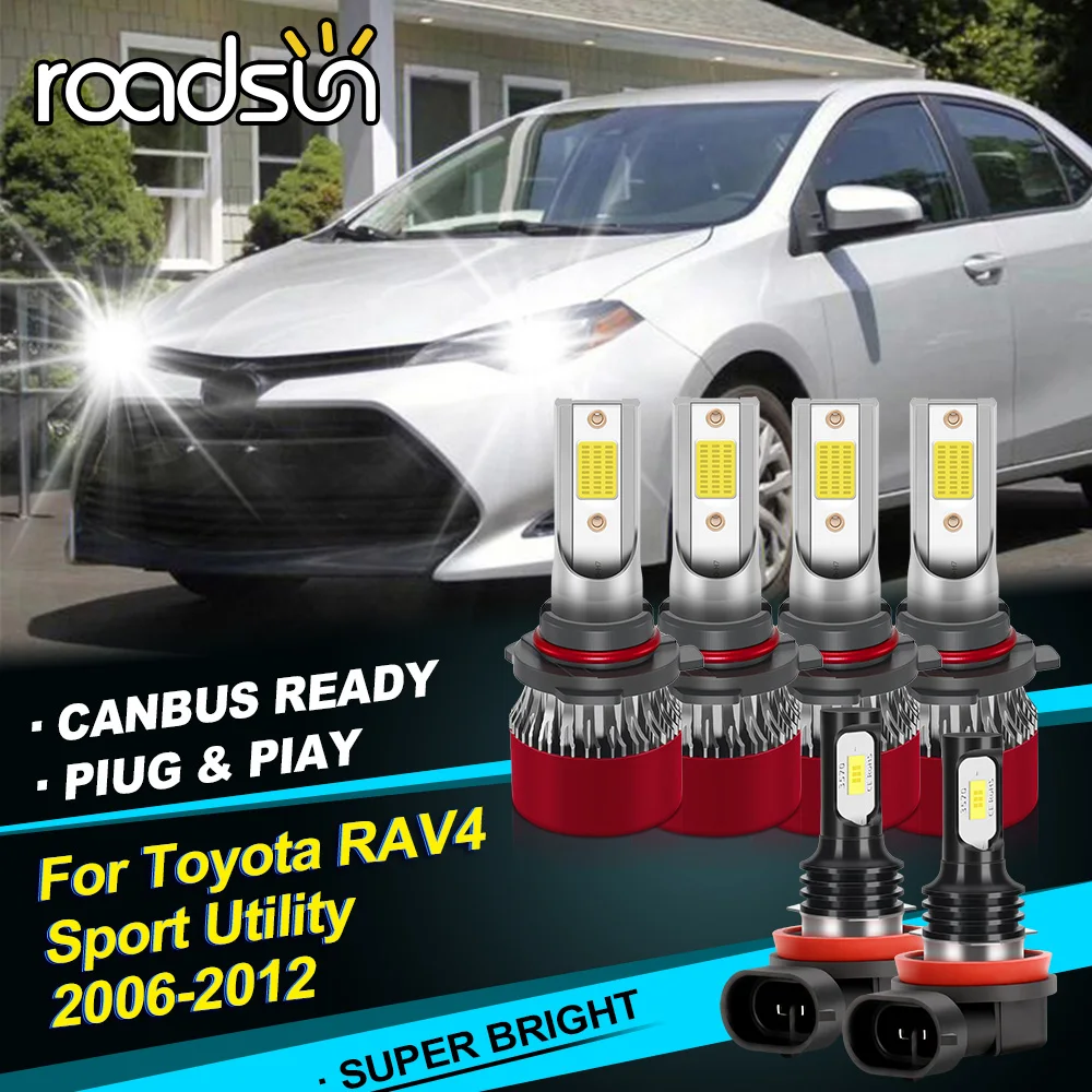 Фото 2/4/6 шт. светодиодный светильник Headhight для Toyota RAV4 Sport Utility 2006-2012 9005 9006 высота ближнего света + H11 противотуманная фара CANBUS 1:1 дизайн HID №1