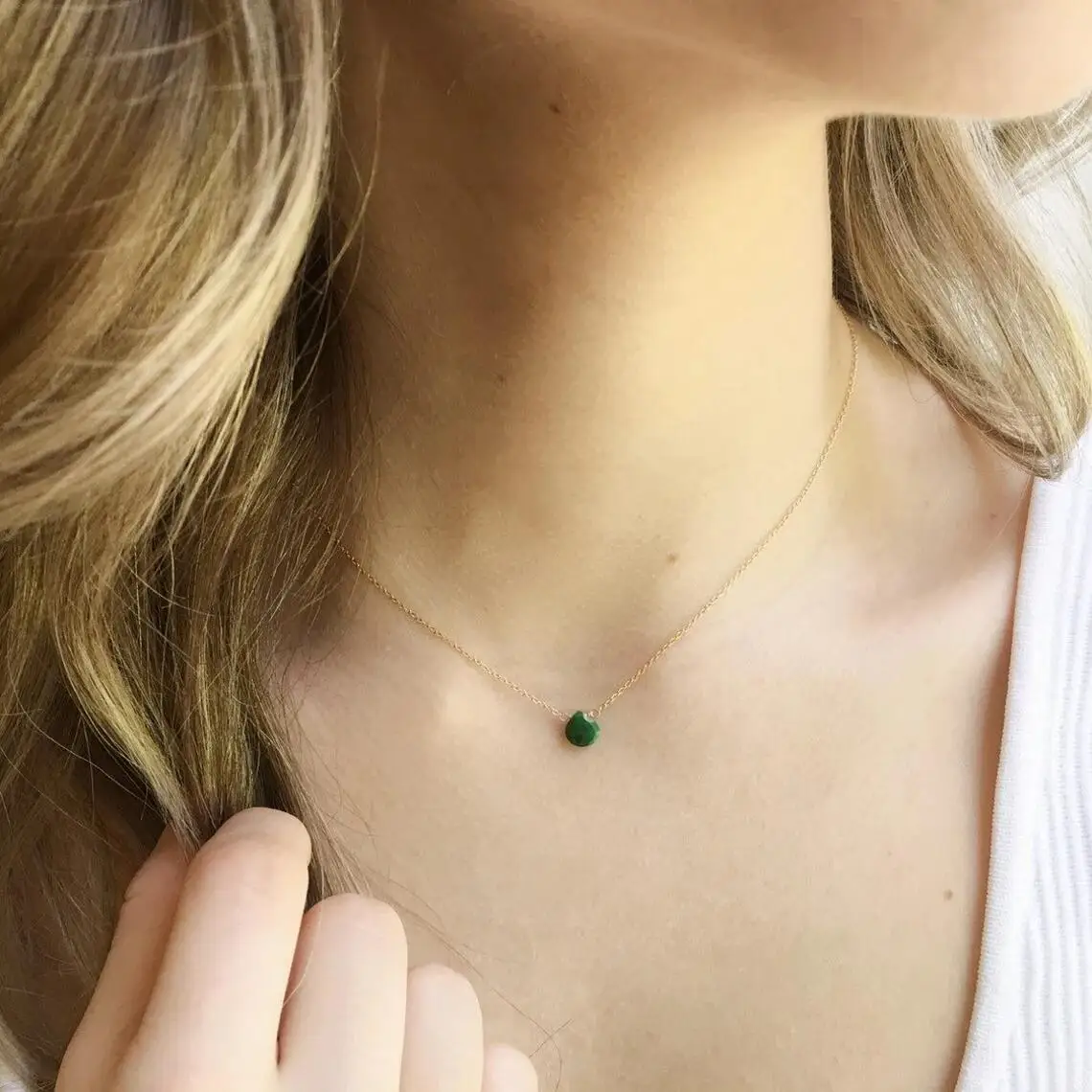 

Emerald necklace, Gold necklace, Simple Birthstone necklace, delicate necklace, Silver necklace, rose gold necklace, bridesmaid