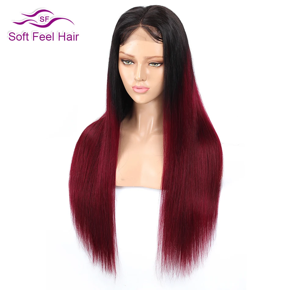 4x4 Bone Straight Lace Closure Wigs HD Transparent Brazilian Human Hair Wig PrePlucked with Baby Hair Ombre T1B/99J Straight Wig