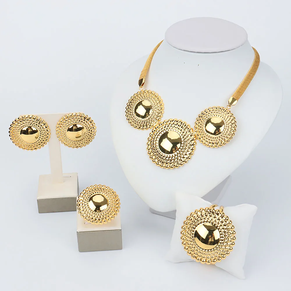 

Bride Jewelry Set for Women Big Round Necklace Design for Charm Girl Earrings Ladies 4 Piece Set for Wedding Clothing Party Gift