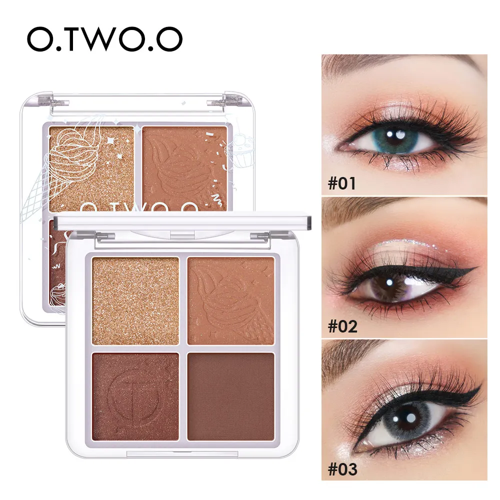 

O.TWO.O 4 Color Eyeshadow Palette Peach Waterproof Long Lasting Shimmer Matte Eye shadow Soft Smooth Shadow Primer Makeup