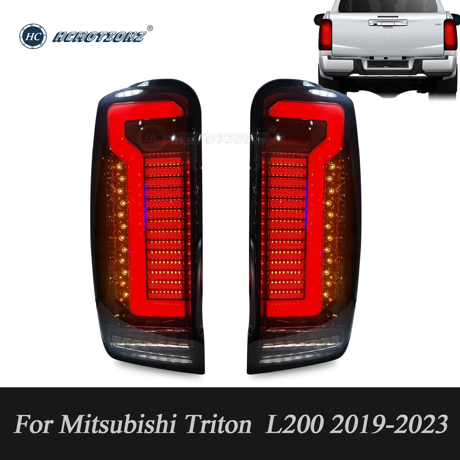 

HCMOTIONZ LED Tail Lights for Mitsubishi Triton 2019-2023 L200 Triton Strada Fiat Fullback Ram 1200 Car Back Lamps Assembly