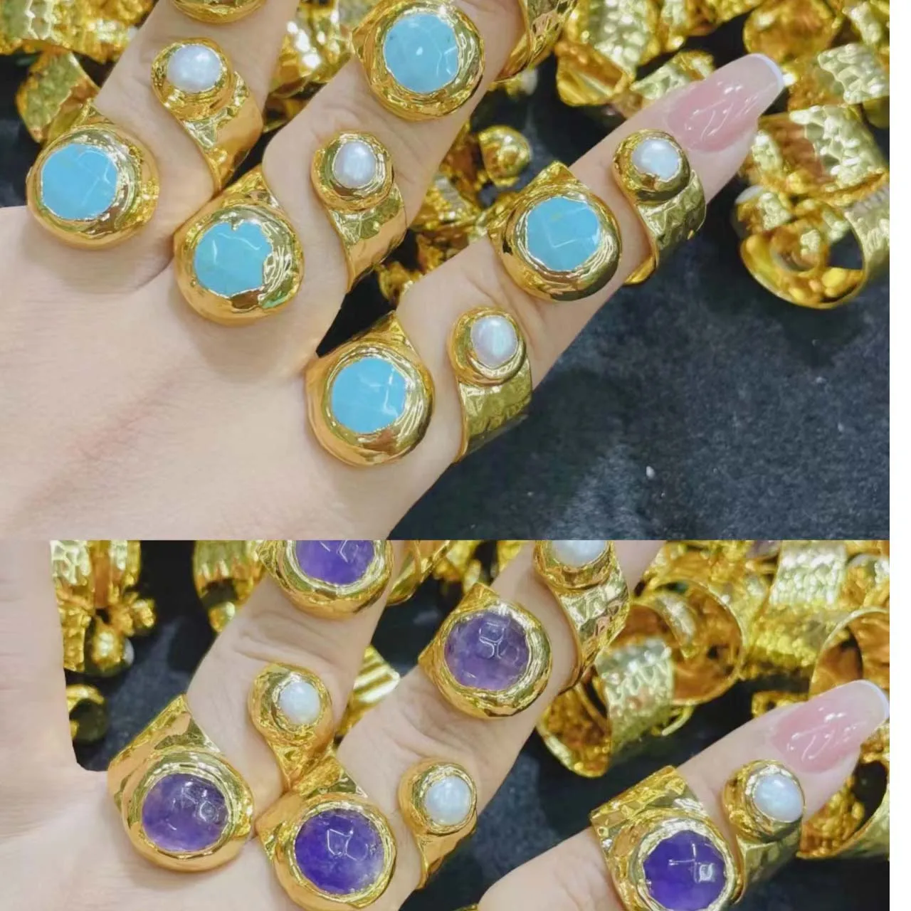 

New Deaign Double Ring 2022 Natural Crystal Ring 3pcs Can Adjustable