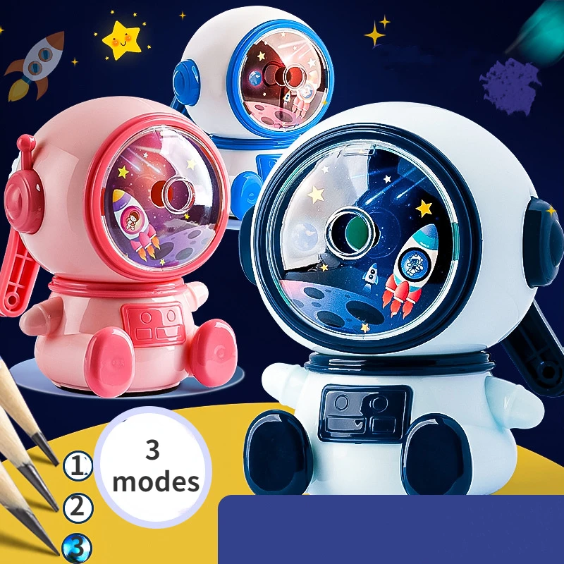 

3 Modes Cartoon Astronaut Handheld Manual Pencil Sharpeners Automatic Pen Feed Crank School Stationery Office Students Supplies