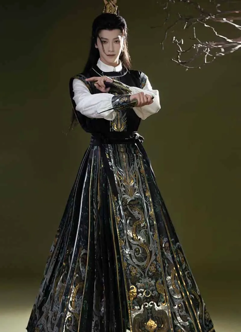 Роскошная китайская юбка Hanfu с изображением лошади осень 2024 мужская рубашка