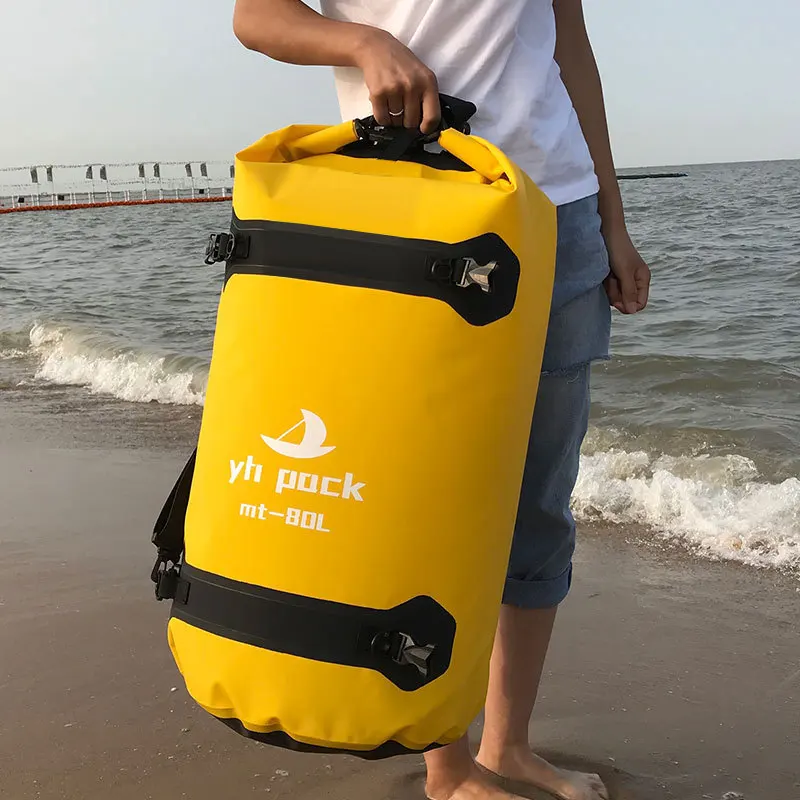 40L 80L Full Waterproof Dry Bag Camping Duffel Bucket Saddle Luggage Swimming Beach Dry Pack Motorcycle Back Seat Bag with Strap
