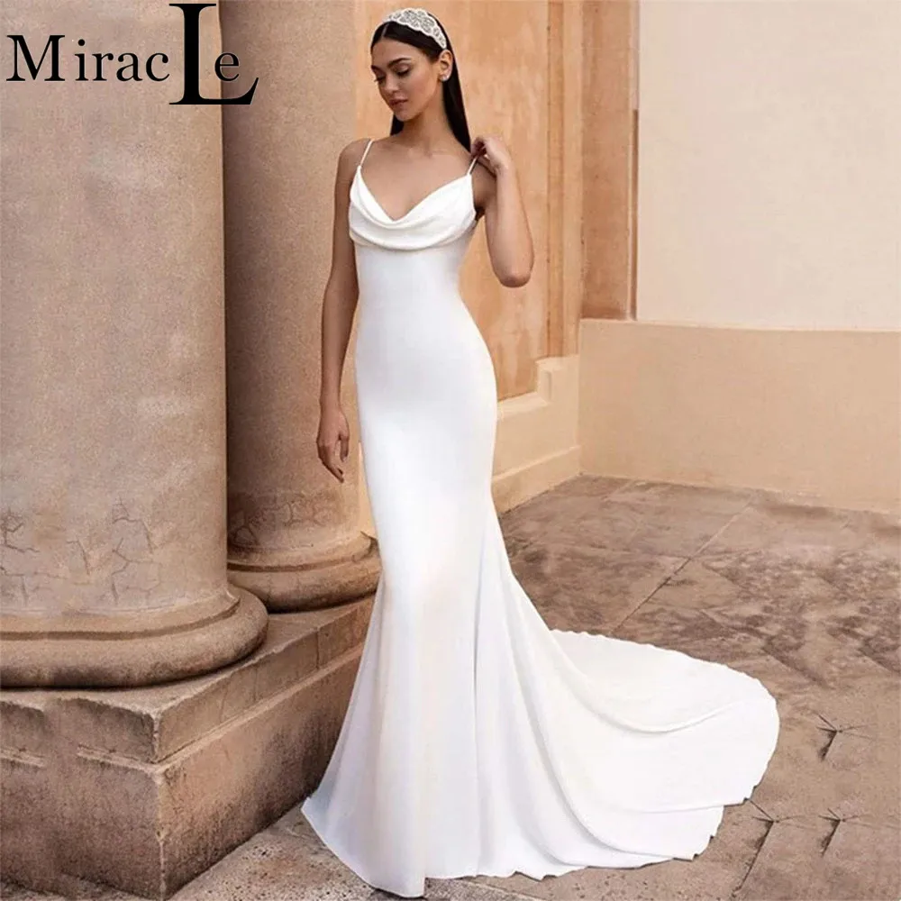 

Spaghetti Straps V Neck Wedding Dresses For Women Soft Satin Mermaid Wedding Gown For Bride Sexy Backless 2022 Robe De Mariée