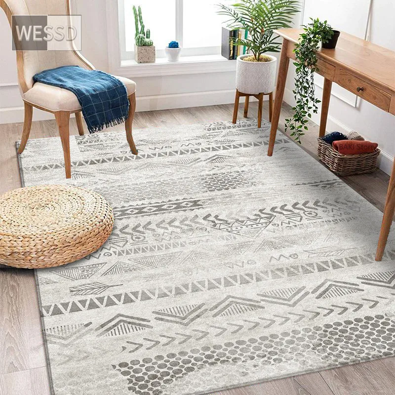 Марокканский серый ковер с геометрическим принтом в этническом стиле бохо для