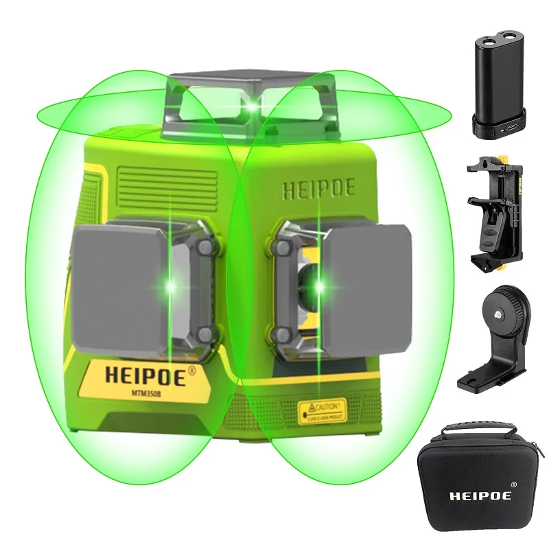 

Heipoe 360 Laser Level 3D 12 lines Green Beam Self Levelling Horizontal And Vertical Cross Lines Laser Level with Li-ion Battery