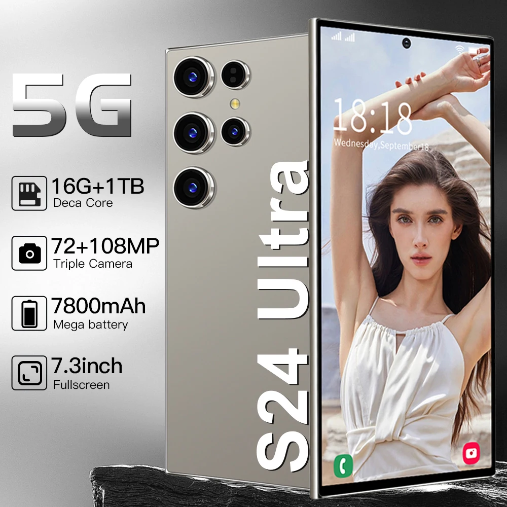 2025 Новый S24 Ultra Original 7.3HD Global Version Мобильные телефоны 4G 5G Смартфон Dual SIM Android 14 Сотовый