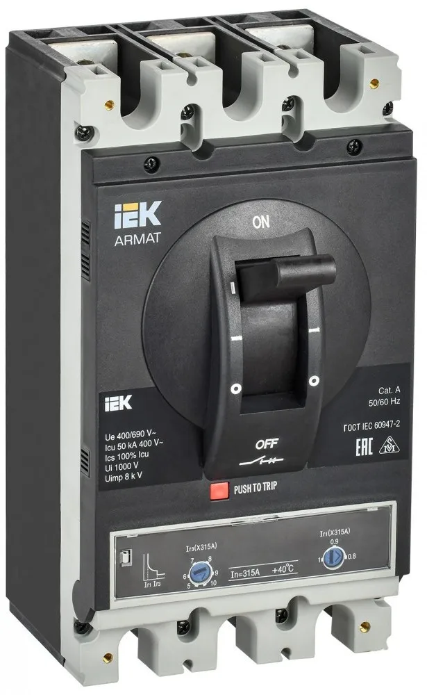 IEK ARMAT Авт. выкл. лит. корпус 3P H 50кА 315А ТМ рег. AR-MCCB-3H-050-0315A-ATUC